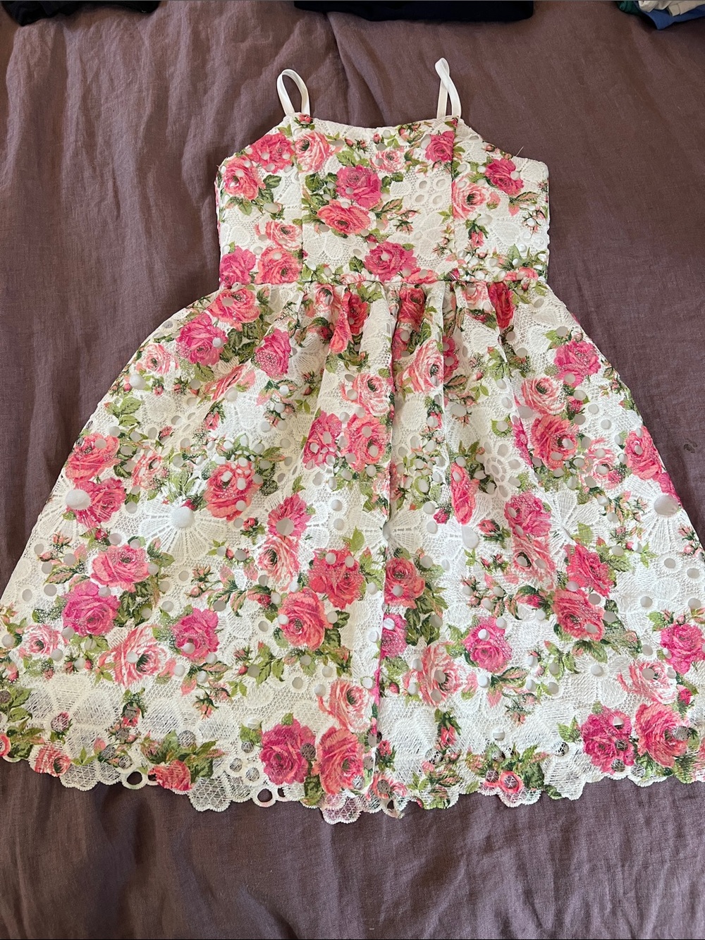 Cat & Jack White Lace Floral Pink Rose Party Dress